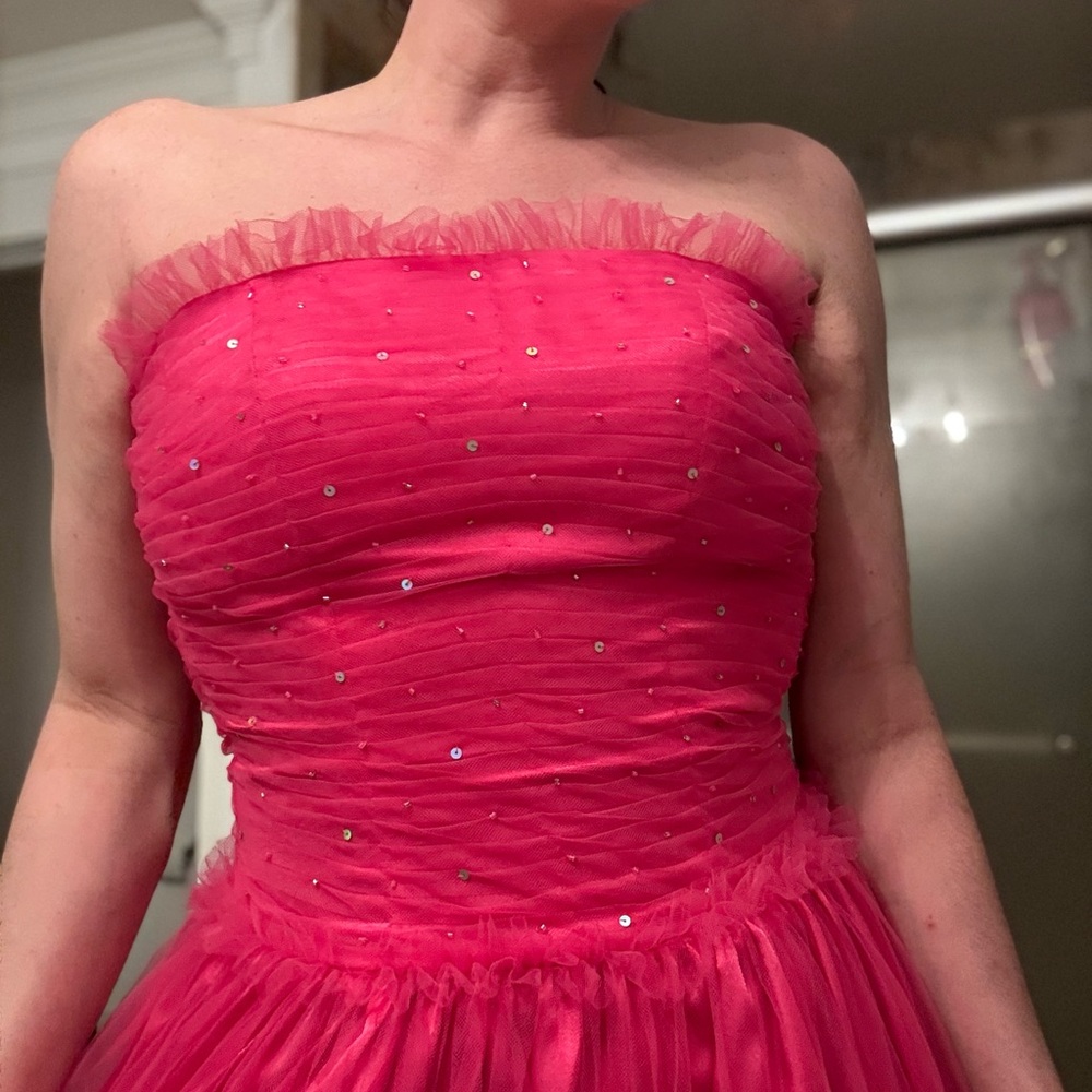 RARE Vintage 80s Vibrant Pink Strapless Tulle Dress